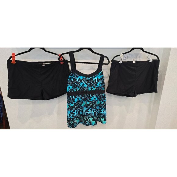 Swim Suits for All Blue and Black Floral Print Size 22W 2 Bottoms 22W - Picture 1 of 7
